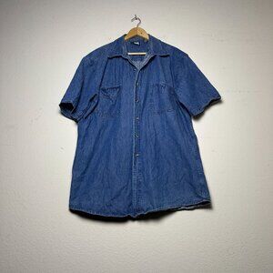 Premier International Casual Denim Jean Shirt Men XL Blue Button Up Summer 90s